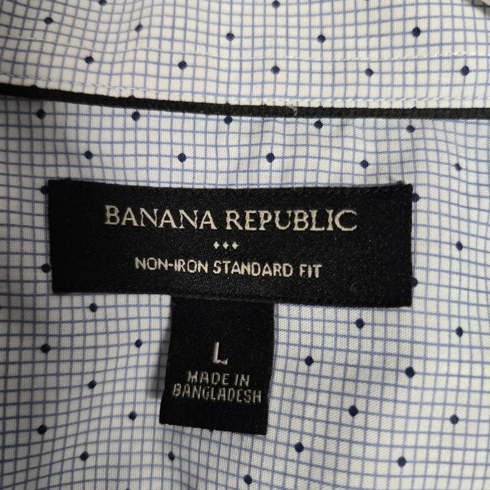 Banana‎ Republic Non-Iron Standard Fit Shirt Blue White Polka Dot Check Men's L